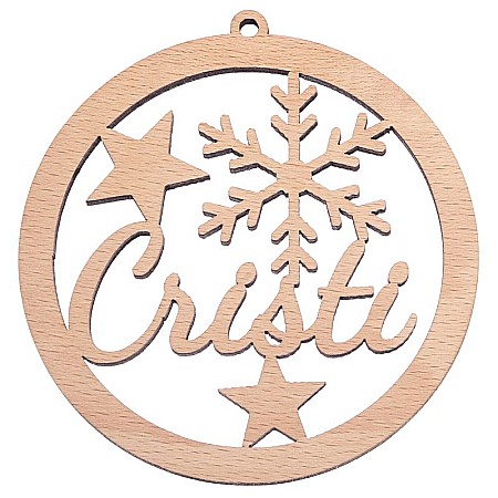 Glob personalizat lemn cu nume și fulg de nea pentru brad Crăciun [1]