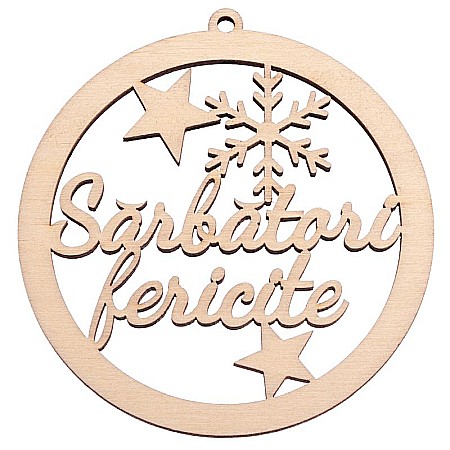 Craciun - Glob lemn Sărbători fericite cu fulg și steluțe decorative