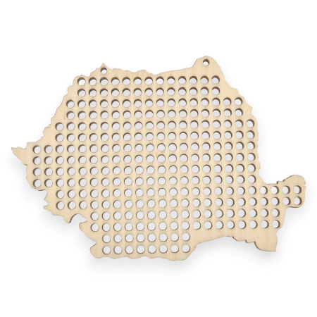 Forme pentru cusut - Harta Romaniei din lemn, tricolor, cu gauri pentru cusut - CUS005