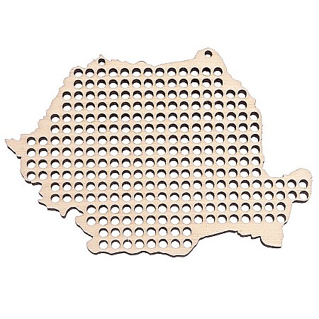 Forme pentru cusut - Harta Romaniei din lemn, tricolor, cu gauri pentru cusut - CUS005