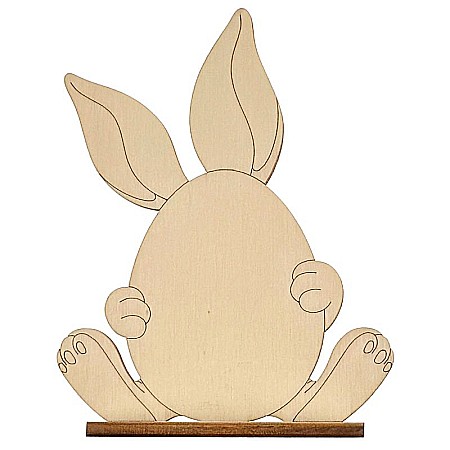 Forme pentru pictat - Iepuras ascuns dupa ou, cu stativ, din lemn, 12 cm inaltime