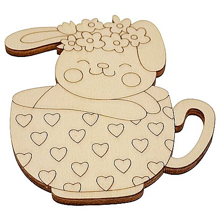 Iepuras in ceasca de cafea, figurina din lemn pentru pictat, 12 cm [1]