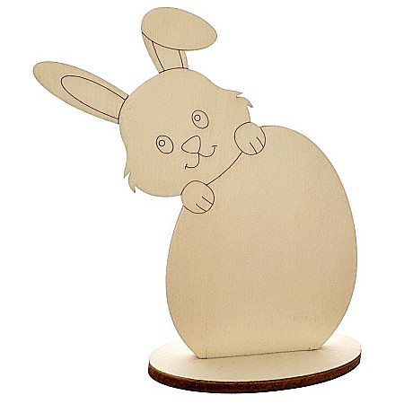 Iepure catarat pe ou, cu stativ, din lemn, 12 cm inaltime [1]