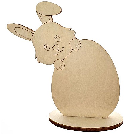 Forme pentru pictat - Iepure catarat pe ou, cu stativ, din lemn, 12 cm inaltime