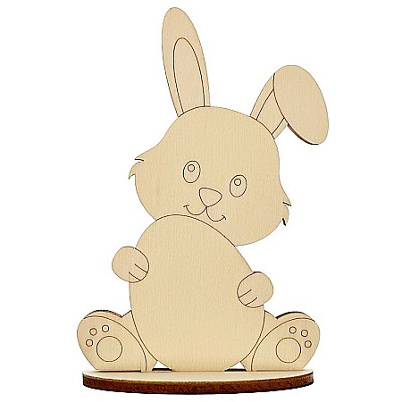 Forme pentru pictat - Iepure cu ou, cu stativ, figurina din lemn pentru pictat, 12 cm, inaltime