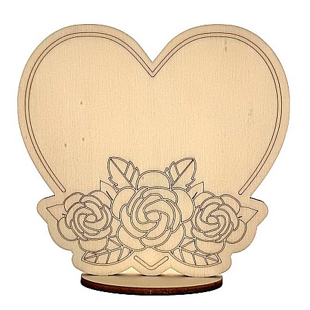 Martisor - Decoratiune din lemn - Inima gravata cu flori, pentru pictat, 15x14 cm, produse 8 Martie.