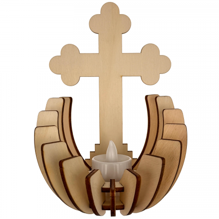 Articole Religioase - suport lumanare cruce lemn, vedere frontala, LED inclus, ornament crestin