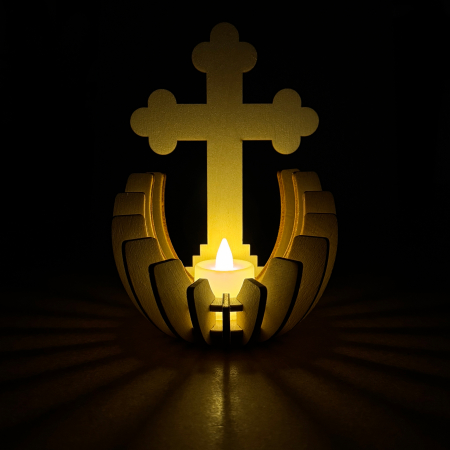 suport lumanare cruce lemn, vedere frontala, LED inclus, ornament crestin [4]