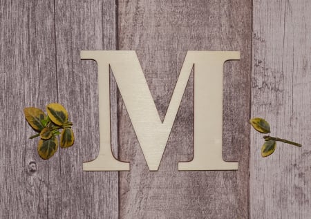 Litere si cifre - litera m din lemn natur, decor handmade pentru craft și educație