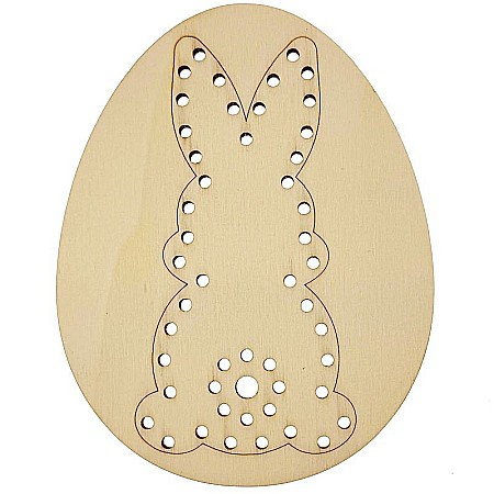 Forme pentru cusut - Ou cu model iepuras pentru cusut, din lemn, 12 cm