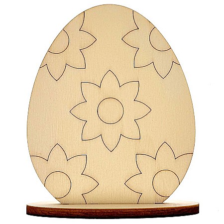 Ou de Paste cu suport, model floricele, din lemn, 10 cm inaltime [1]