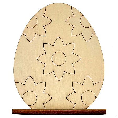 Forme pentru pictat - Ou de Paste cu suport, model floricele, din lemn, 10 cm inaltime