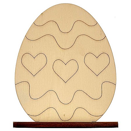 Forme pentru pictat - Ou de Paste cu suport, model inimioare, din lemn, 10 cm inaltime