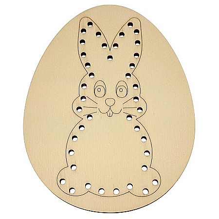 Forme pentru cusut - Ou pentru cusut cu model iepuras, din lemn, 12 cm