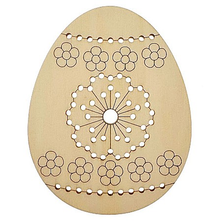 Forme pentru cusut - Ou pentru cusut, model floare, gravat, din lemn, 12 cm