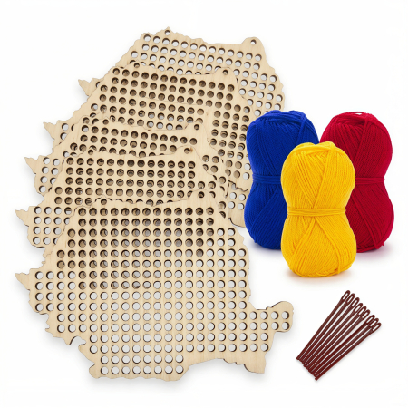 Forme pentru cusut - Set de cusut pentru copii cu hărți din lemn, fire tricolore și ace