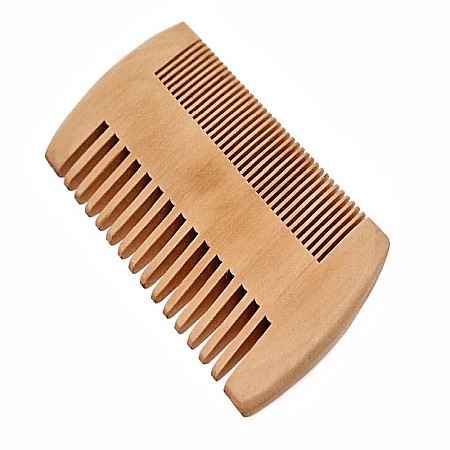 Din lemn masiv - Pieptan pentru par sau barba, din lemn de piersic, 10 cm x 5.6 cm