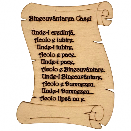 Articole Religioase - magnet binecuvantarea casei lemn pergament gravat laser 7.7x10 cm