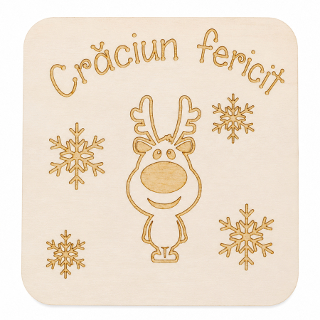 Craciun - Cadouri Crăciun lemn cu ren și mesaj gravat festiv