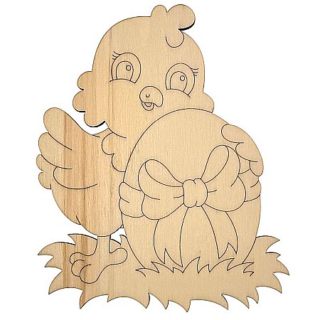 Forme pentru pictat - Puisor cu ou, in cuib, figurina din lemn pentru pictat, 11.5 cm x 14 cm