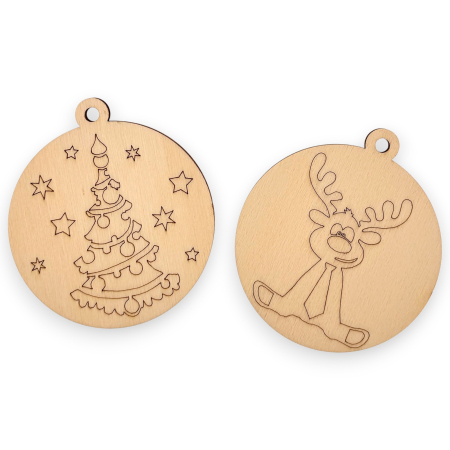 Craciun - Set 2 globuri din lemn pentru pictat, 8 cm diametru