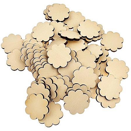 Seturi figurine diverse - Martisor din lemn - Floare, pentru pictat, 3.8x3.8 cm, set 25 bucati.