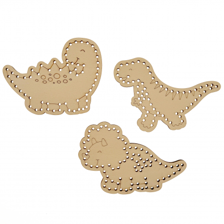 1 Iunie - Ziua Copilului - Set de 3 dinozauri din lemn pentru broderie - Activități creative pentru copii