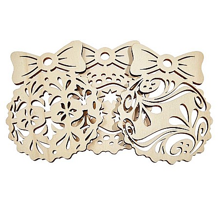 Craciun - Set 3 globuri dIn lemn, decupate cu modele, 11 cm