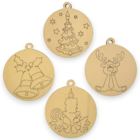 Forme pentru pictat - Set 4 forme din lemn pentru pictat, model gravat, 8 cm diametru