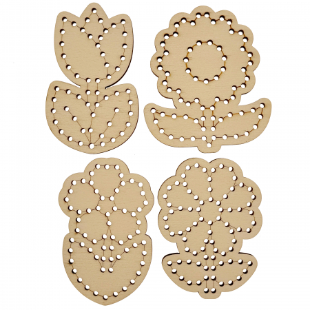 Set de 4 flori din lemn pentru broderie - Activități creative pentru copii [1]