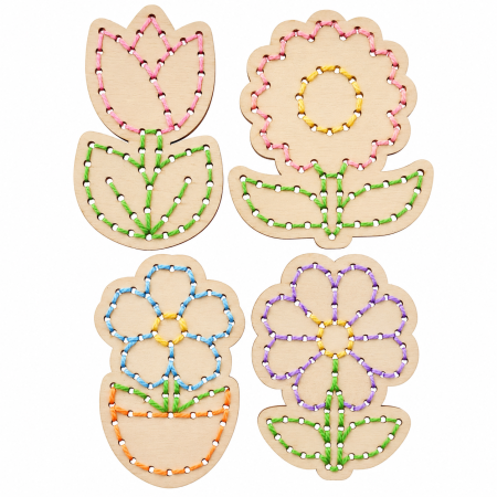 Set de 4 flori din lemn pentru broderie - Activități creative pentru copii [1]
