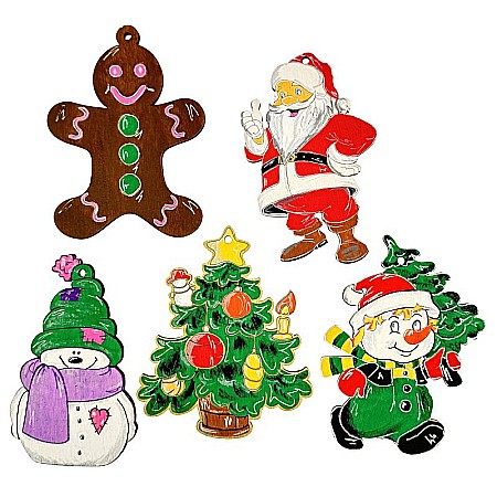 Set 5 decoratiuni gravate, ornamente brad din lemn, 12 cm [1]