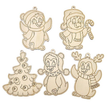 Forme pentru pictat - Set 5 forme din lemn, 10 cm, pentru pictat, decoratiuni brad