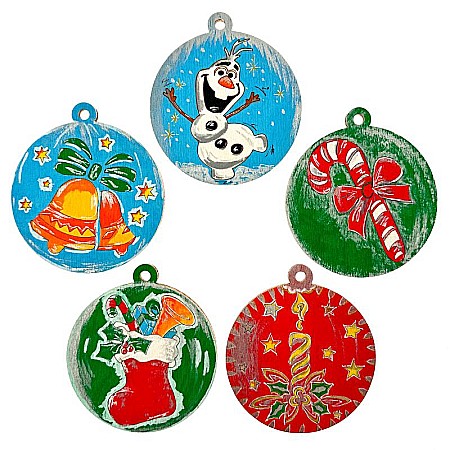Set 5 forme din lemn pentru pictat, model gravat, 8 cm diametru [1]