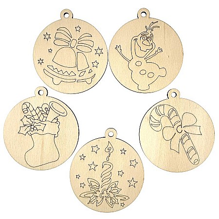 Forme pentru pictat - Set 5 forme din lemn pentru pictat, model gravat, 8 cm diametru