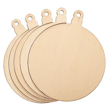 Craciun - Set 5 globuri rotunde, lemn, diametru 8 cm
