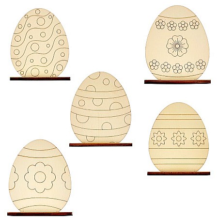 Forme pentru pictat - Set 5 oua pentru pictat, cu suport, din lemn, 10 cm inaltime