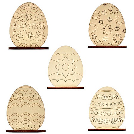 Forme pentru pictat - Set 5 oua pentru pictat, cu suport, din lemn, 10 cm inaltime