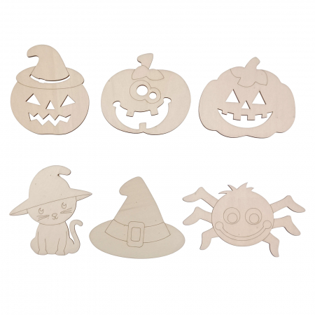 Halloween - Set DIY 6 figurine Halloween din lemn pentru pictat