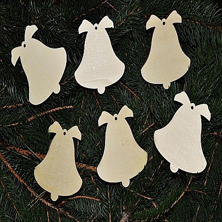 Set 6 ornamente Craciun, clopotei, lemn, 8 cm [1]