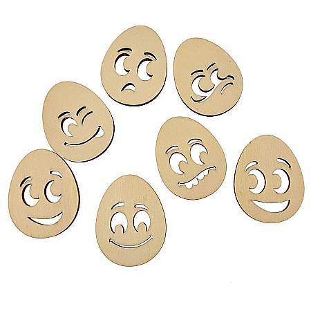 Forme pentru pictat - Set 7 oua, model emoticons, din lemn, 6 cm