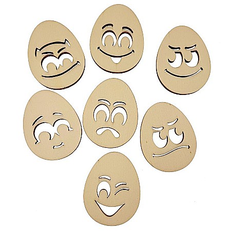 Set 7 oua, model emoticons, din lemn, 6 cm [1]