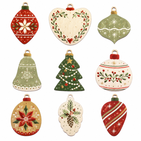 Set globuri lemn cu nouă forme blank pentru decorare [1]