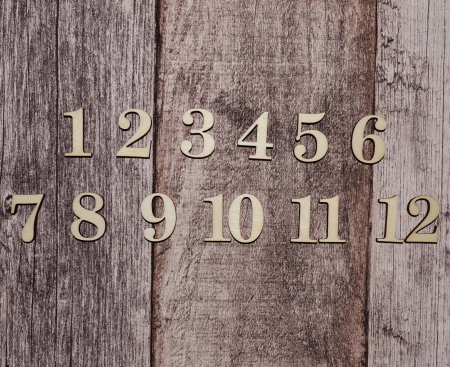 Cifre pentru ceas - Set cifre din lemn pentru ceas DIY, numerotare completă 1-12, placaj plop