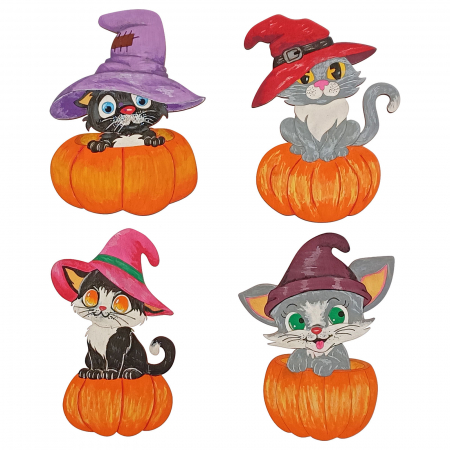 Set DIY pisici în dovleci Halloween din lemn pentru pictat [1]
