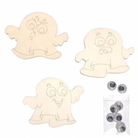 Halloween - Set DIY fantome Halloween din lemn pentru pictat