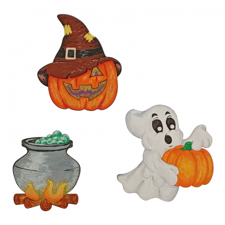 Set DIY dovleac, fantomă și ceaun Halloween din lemn pentru pictat [1]