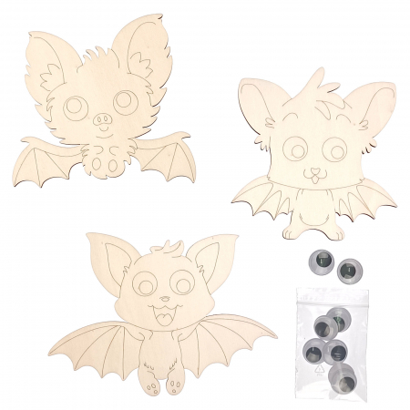 Halloween - Set DIY lilieci drăgălași Halloween din lemn pentru pictat