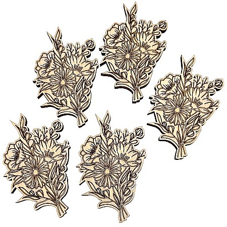 Martisor din lemn - Buchet de flori, pentru pictat, 4.3x6.5 cm, seturi disponibile. [1]