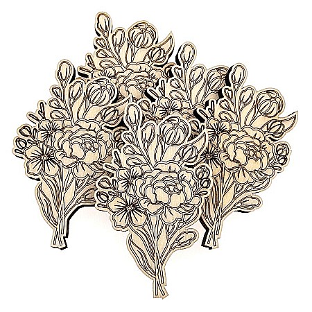Martisor din lemn - Buchet elegant de flori, pentru pictat, 4x6.5 cm, seturi disponibile. [2]